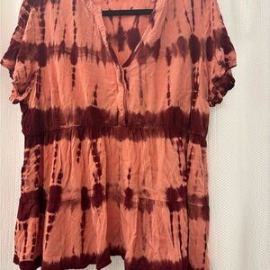 Torrid Burgundy and Coral Tie-Dye Tunic Top